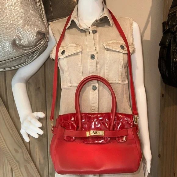 Mauro Governa vintage genuine crocodile alligator jelly Red hot Satchel - Picture 2 of 7